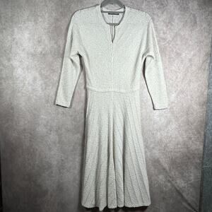 Vintage Ronnie Heller Sweater Dress Womens Cream Knit Midi Keyhole‎ Neck